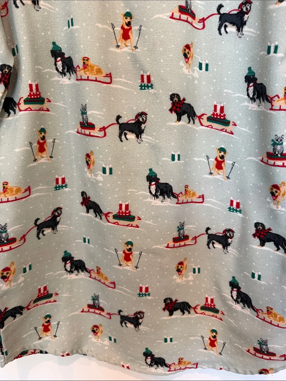 Lands’ End Holiday Dog Print Girls Long Sleeve Nightgown in Sage Green